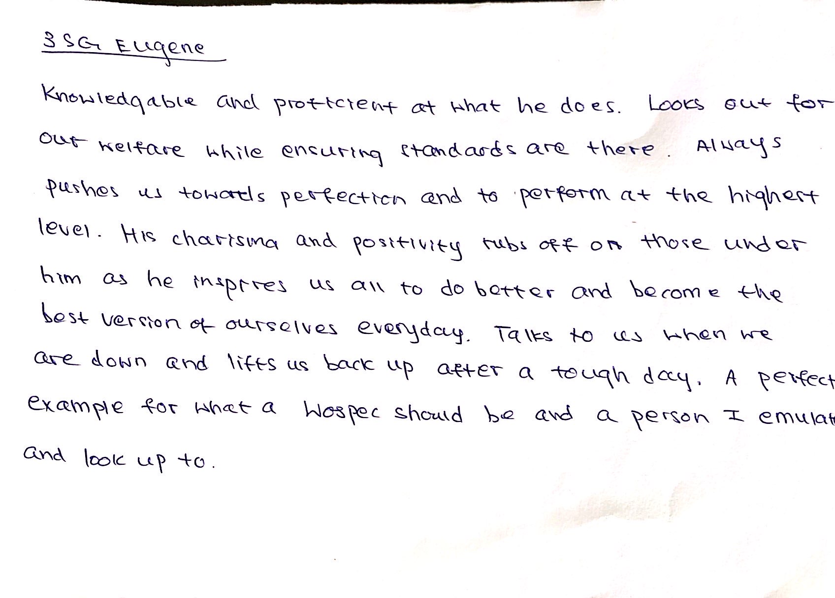 Handwritten note from a soldier in Eugene's platoon