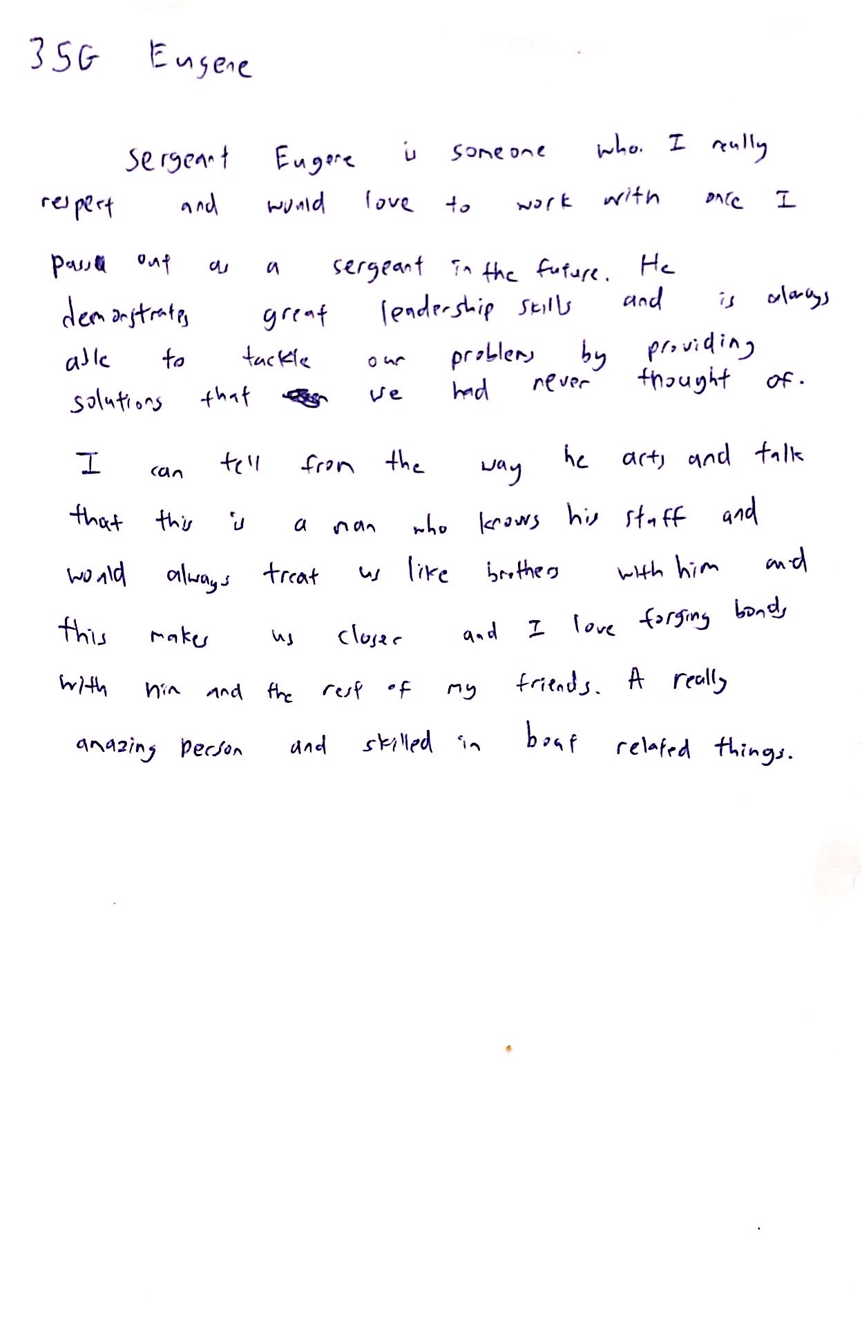 Handwritten note from a soldier in Eugene's platoon